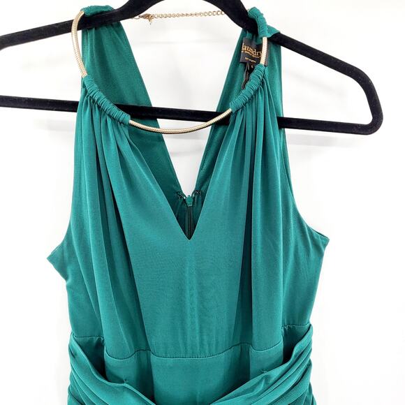 Vtg Laundry Shelli Segal Emerald Green Bodycon Sleeveless Twist Front Dress Sz 6 - Picture 4 of 11